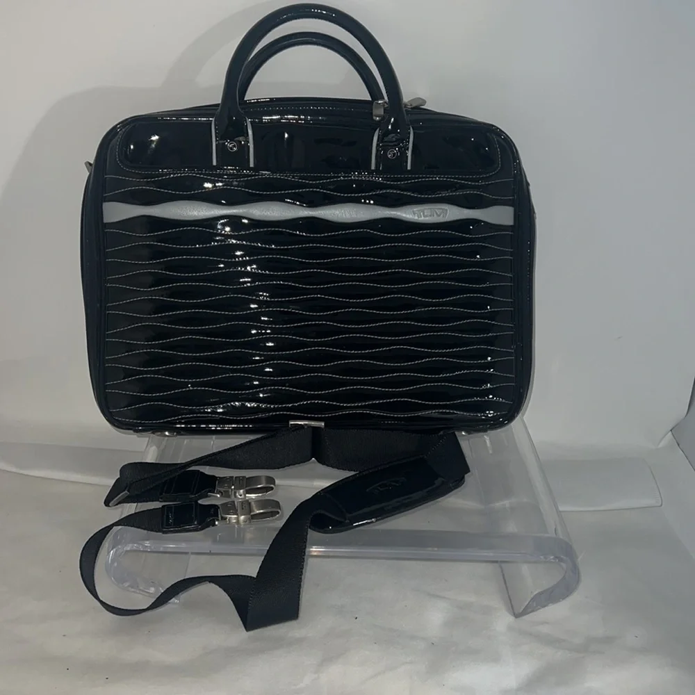 Tumi Black Patent Leather Laptop Shoulder Bag